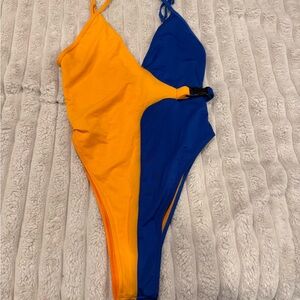 Colorblock One-Piece Swimsuit in Bright Orange & Royal Blue